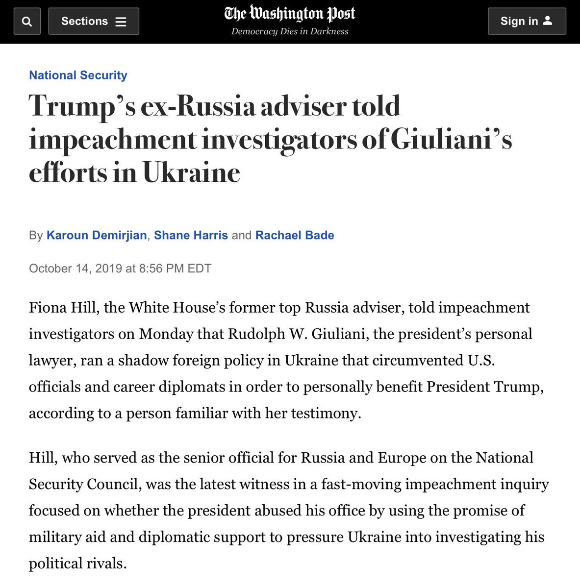 Possibly running a shadow government for the personal benefit of the White House occupant is more in the emolument category than obstruction, but WTH, it’s going on this This Is Everything  https://twitter.com/sbg1/status/1183923341763268614?s=21