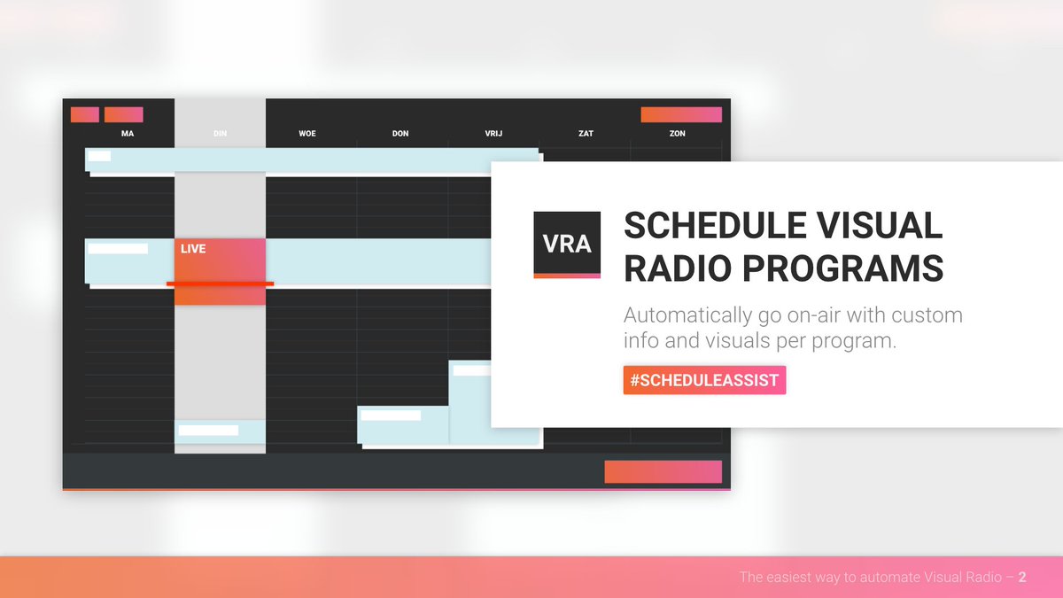 AssistRadio's tweet photo. We have built the Scheduleassist to schedule automatically all programs as a #dj or #host. Let me know your thoughts! #scheduleassist #visualradio #radiovisual https://t.co/52aIh4H7Ug
