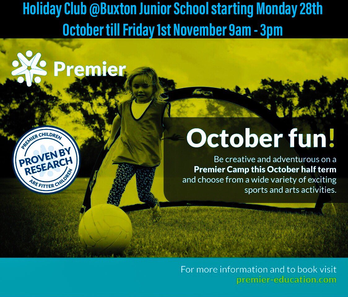 New holiday club this October half term @BuxtonJuniors. 
Book today to secure your spot. 
See you soon!