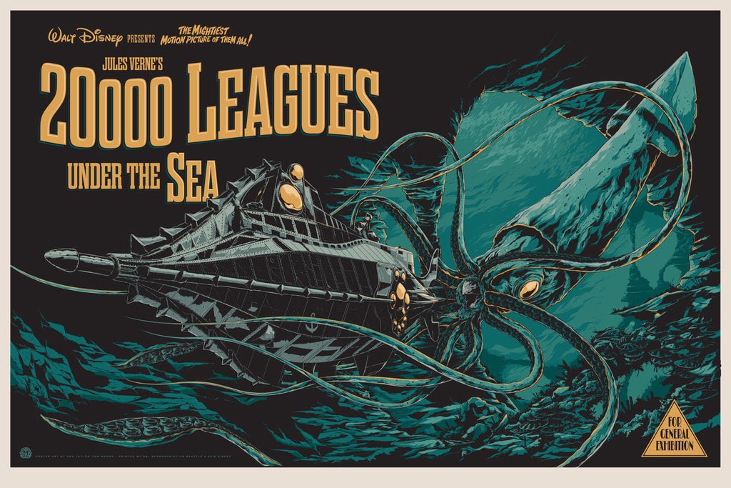 1954 : Walt Disney Productions sort 20.000 lieux sous les mers, basé sur l’œuvre de Jules Verne. Gros budget. Énorme succès. Déclinaison dans les parcs 