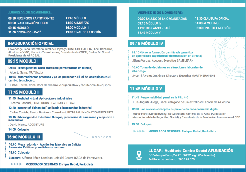 GTGIngenieros's tweet photo. #AgendaPRL #EventosPRL
3º CONGRESO INT. #PRL Y #SEGURIDADINDUSTRIAL 4.0
Vigo, 14 y 15/9/19
Inscríbete: https://t.co/eRCAuOs9ue
#CongresoSeguridad40

Organiza @Xunta @issga_xunta #CGETI @aprosal
Colabora #ConcelloDeVigo @zonafrancavigo @CIESATLANTICO #GTG
#Industria40 #Seguridad40 https://t.co/2DVICMqAcL