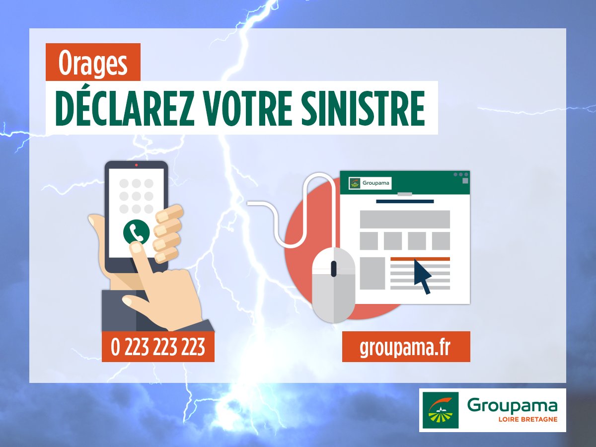 GroupamaLB's tweet photo. #Orages
Si vous avez été touchés par les intempéries vers #Nantes et #Angers hier voici la démarche à effectuer pour déclarer votre sinistre en ligne ! 🌩
▶ https://t.co/XYRLvOTnwN https://t.co/sl5RYyM1Sn