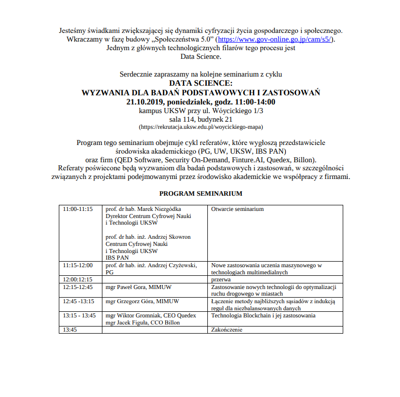 quedexnet's tweet photo. Our CEO @wgromniak will give a talk on #Blockchain Technology and its use cases during an academic seminar at #Digital Science and #Technology Center (Centrum Cyfrowej Nauki i Technologii @UKSW_Warszawa) on 21 October 2019, seminar starts at 11:00. Details attached. https://t.co/PCLpGHREOX