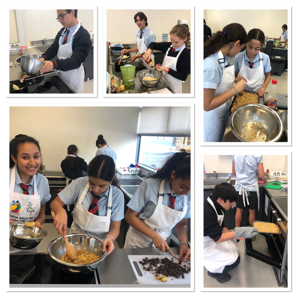 MsLaurieCooper's tweet photo. What’s on the menu today? #flapjacks Grade 9 developing their practical skills in the kitchen.   #WeRGIS #WeRGISDesign #baking #collaboration https://t.co/xUujNi7b8e