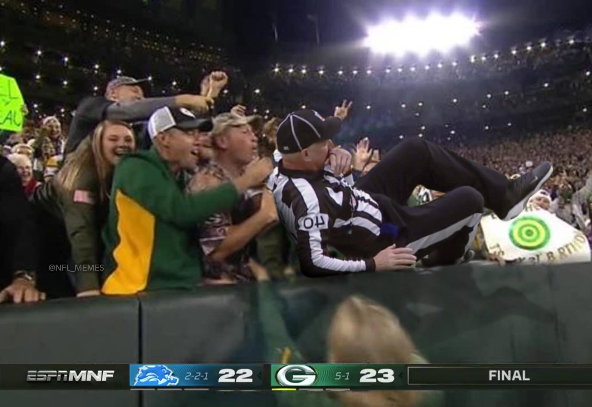 NFL Memes on Twitter: "Ridiculous: Ref spotted doing the Lambeau Leap after  helping lead the Packers to victory… "