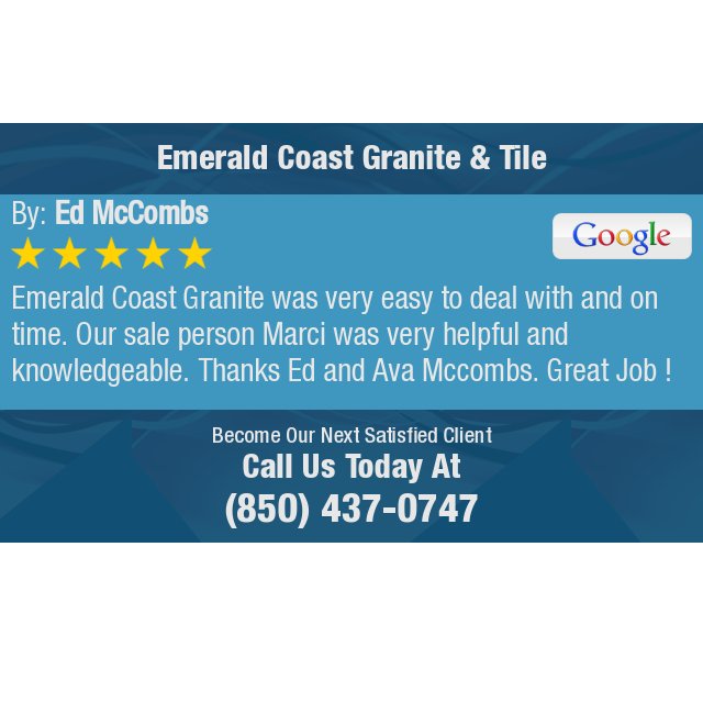 ECGranite_Tile's tweet photo. 5 Star: Ed M. "Emerald Coast Granite was very easy to deal with and on time. Our sale person Marci was very..." https://t.co/8PI6HOOu23 https://t.co/wkHaqXUj6z
