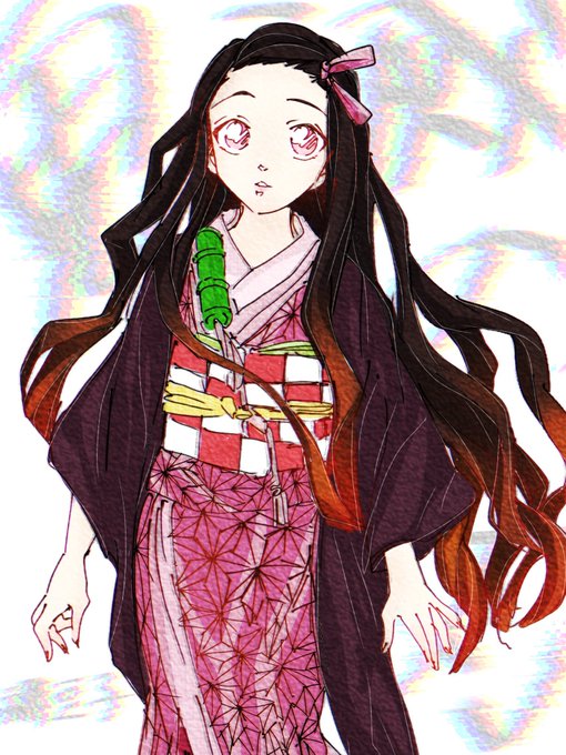 ありかさんがTwitterに投稿した竈門禰豆子(鬼滅の刃)のイラスト。