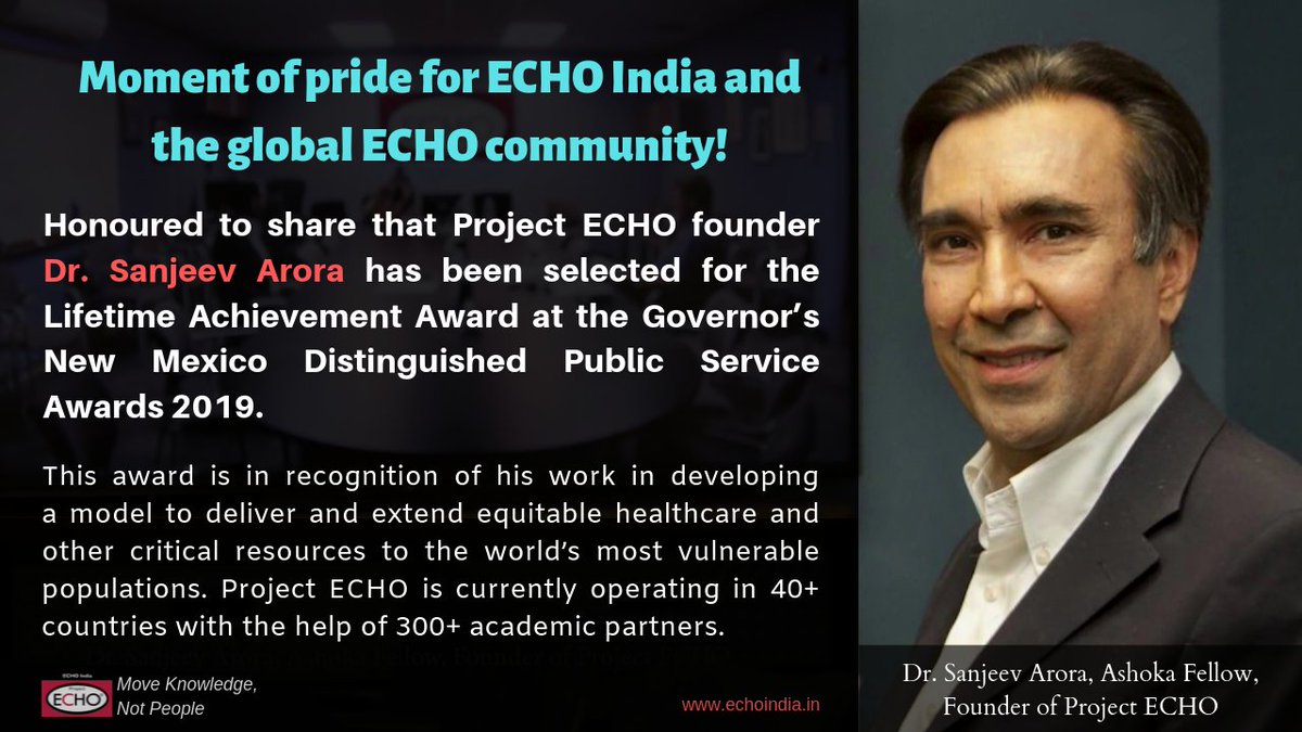 ECHOIndiaTrust's tweet photo. (IN CASE YOU MISSED IT) Big news over the weekend! 
Dr Sanjeev Arora honoured with a prestigious award 🥇by the Governor of New Mexico. Join us in congratulating him for this distinguished recognition of his work!

#ProjectECHO #MoveKnowledgeNotPeople #Healthcare #PublicService https://t.co/bga9ZyYxrp
