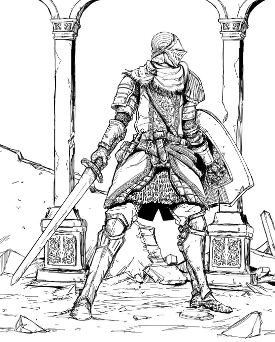 上級騎士の線画。 