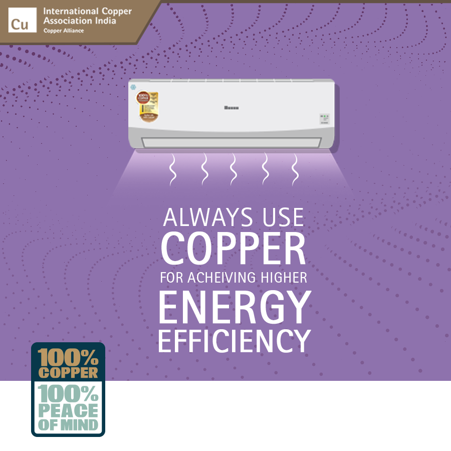 Copper_India's tweet photo. Copper AC gives you higher energy efficiency as compared to an Alloy AC. This shopping season, reduce maintenance costs of your AC by opting for 100% Copper AC
#100%CopperAdvantage #100%PeaceOfMind #CopperForMore #CopperForEfficiency https://t.co/BG7MMNphMS