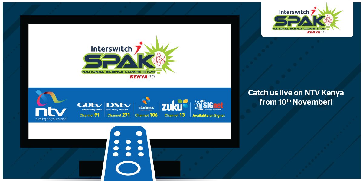 IntswitchSPAKKe's tweet photo. The biggest National Science Competition Quiz Show is almost here! Who will emerge the winner? Find out from 10th November 2019, on @ntvkenya . #InterswitchSpakKe #STEM #Science https://t.co/Pe0tqQwrOd