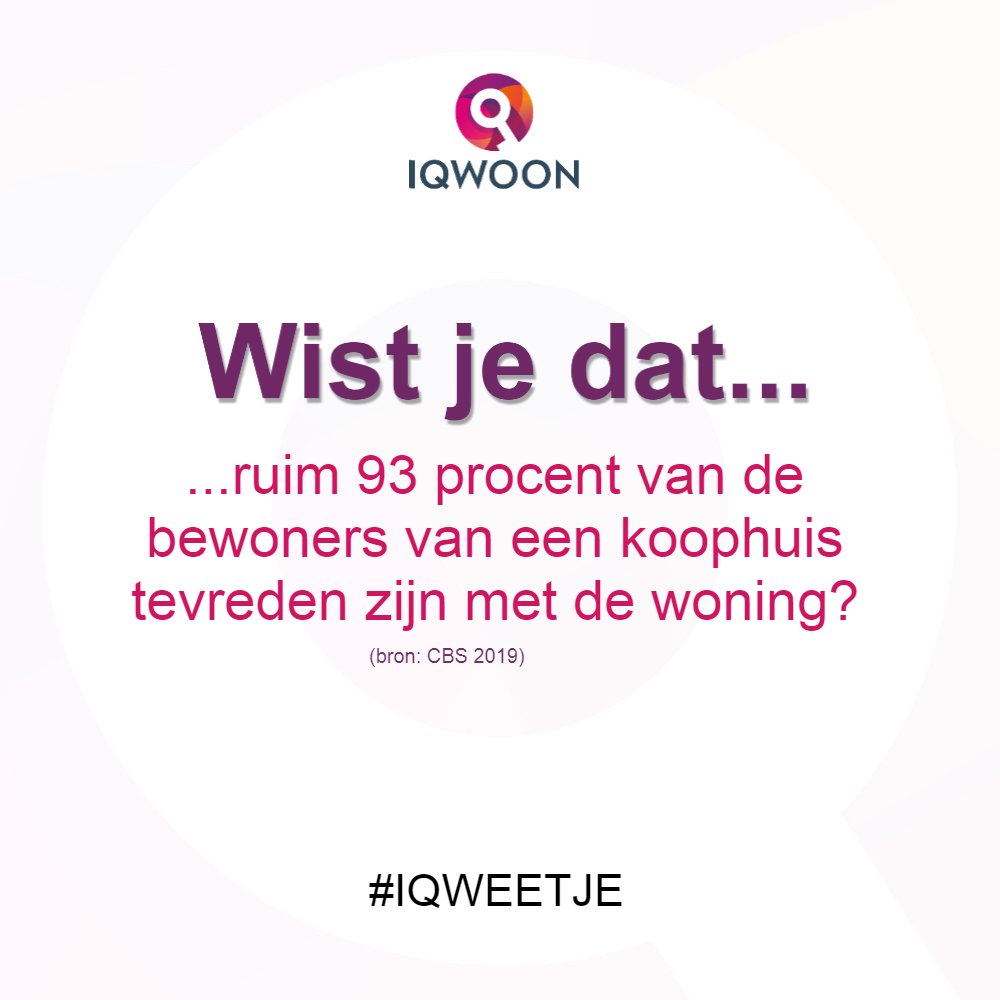 IQWOONhypotheek's tweet photo. In 2018 was ruim 93 procent van de huishoudens tevreden met de koopwoning. In 2006 was dit nog 97 procent (bron: CBS). #iqweetje https://t.co/wKyBzjfxah