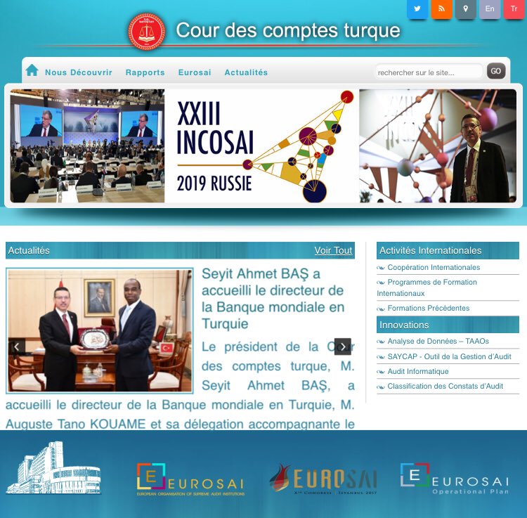 Félicitations! 

A new tool for better communication! The French website of <a href="/TurkishSAI/">Turkish Court of Accounts - TCA</a> has been launched!

#communication <a href="/INTOSAIJournal/">INTOSAI Journal</a> <a href="/INTOSAI_IDI/">INTOSAI Development Initiative</a> <a href="/EUROSAI_OP/">EUROSAI Presidency</a> #StakeholderEngagement