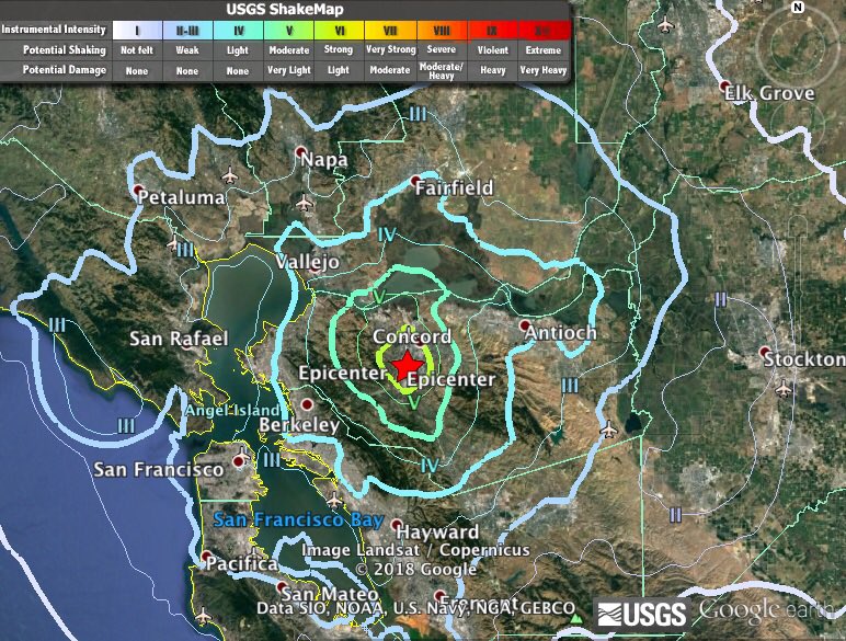 MarkTamayoKTVU's tweet photo. East Bay quake still has a preliminary magnitude of 4.5. Depth is nearly 9 miles. https://t.co/CXQu4cQZyJ