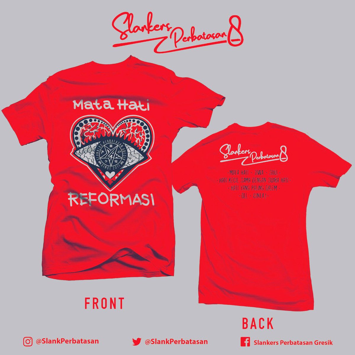 SlankPerbatasan's tweet photo. Pre order Kaos Slankers Perbatasan #8 Matahati Reformasi
Bahan Combed 30s
Sablon Plastisol
Harga 90K
Lengan panjang +10K
XXL +5K
DP 50K
CP
Alfin +62 813-3663-1406, 
@mata_hariri +62 878-4115-4990 
Umar ⁩+62 857-3116-1761
DP terakhir Tgl 31 Oktober 2019
#MatahatiReformasi #SLANK8 https://t.co/ZaONNWJGxT