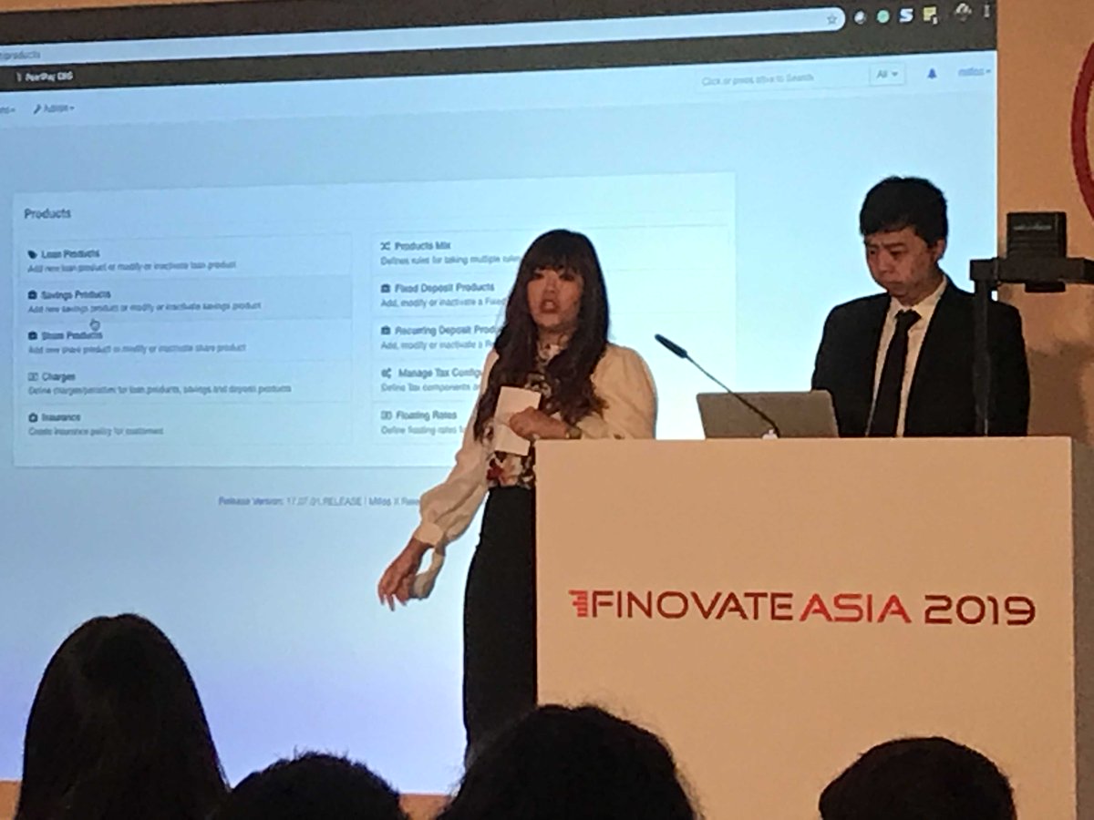 Finovate's tweet photo. Precious Silva and Adrian Ng of @Pearl_Pay demonstrating the company's end-to-end solutions framework to help financial institutions do a better job of driving financial inclusion. #Finovate https://t.co/NHsWmMKgUY