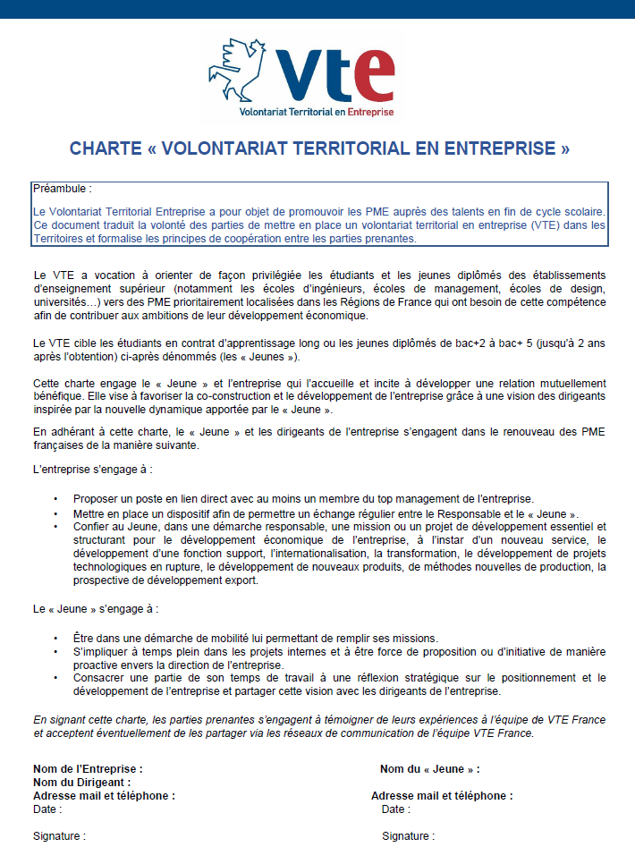 NicolasDufourcq's tweet photo. La charte du VTE : le pacte gagnant-gagnant entre jeunes diplômés et patrons 
@Bpifrance https://t.co/sH33BCC7vY
