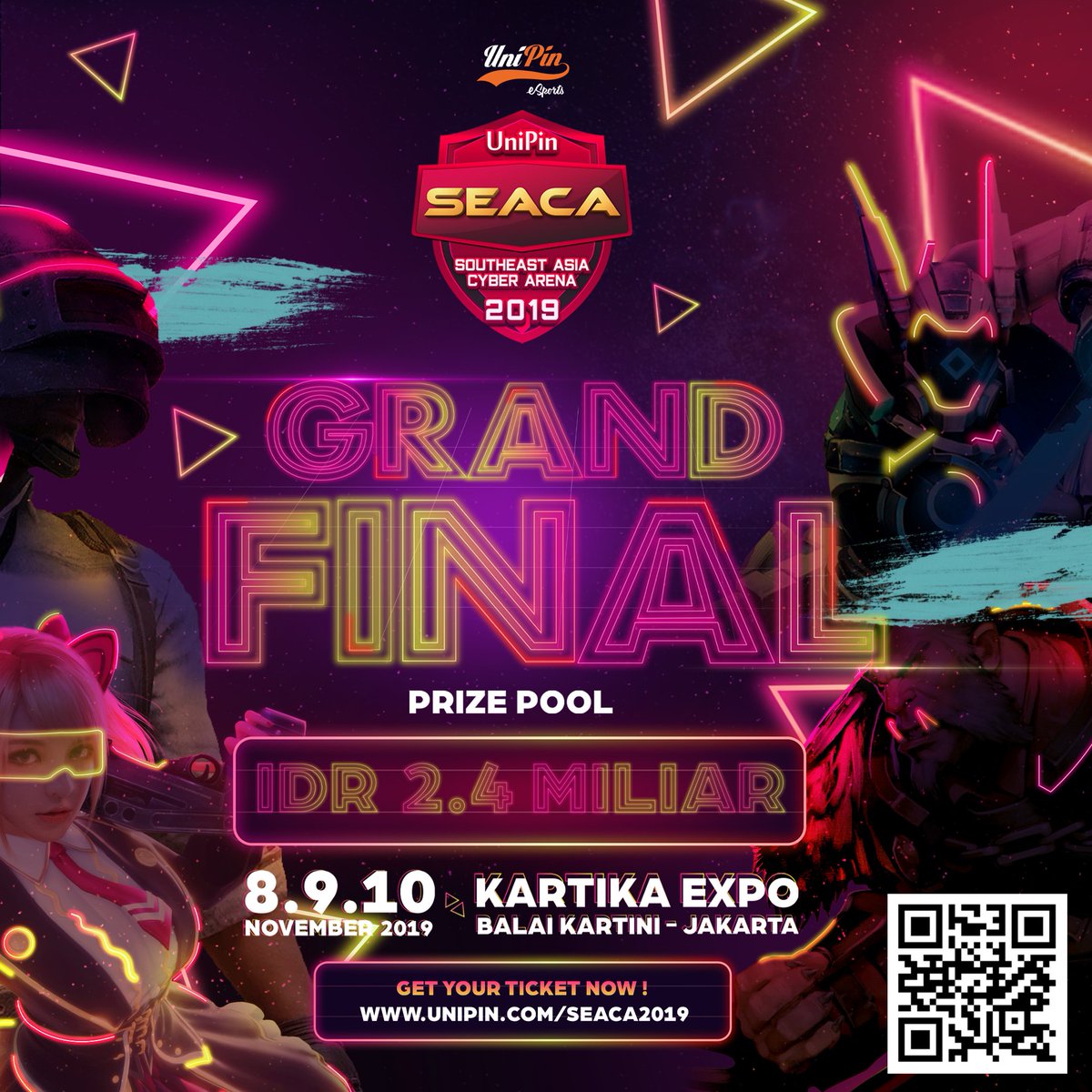 Event SEACA 2019 yang diadakan oleh <a href="/unipin24jam/">unipin24jam</a> sudah membuka regis secara online dan gratissss.

caranya bagaimana? langsung daftar aja sob dalam link yang terdapat caption atau barcode pada gambar dibawah ini yah...!!

#SEACA2019UniPineSports