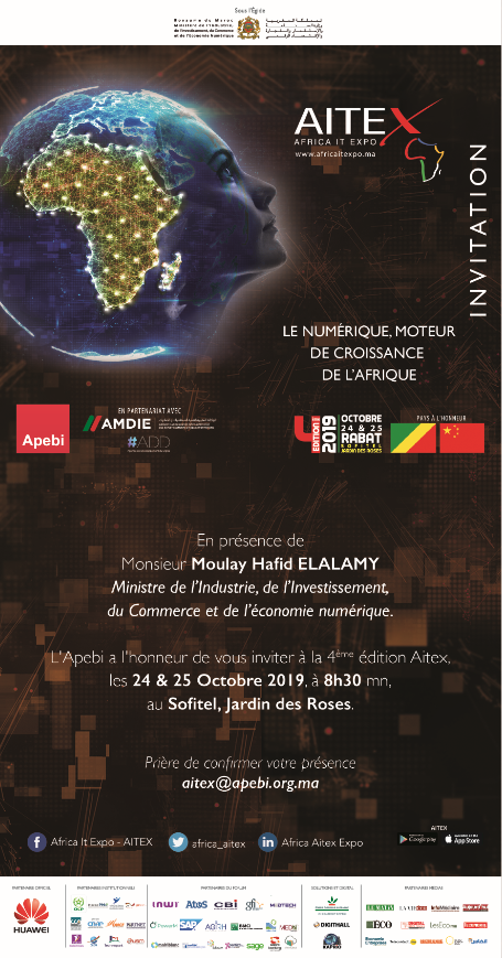 africantechshow's tweet photo. ,@ApebiMaroc, a le plaisir de vous informer de la tenue de la 4ème édition de AFRICA IT EXPO, événement phare du secteur IT, les 24 et 25 octobre 2019 à l’hôtel Sofitel Jardin des Roses à #Rabat: https://t.co/r9j2k6IFfx
#AFTS19 https://t.co/Cmh3wEKGsf