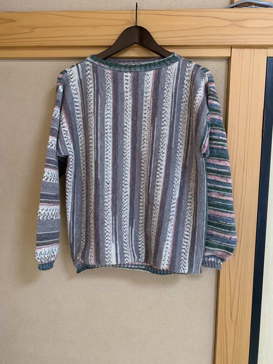 梅村マルティナ Opal毛糸 レリーフ編み 手編み バックワーズセーター