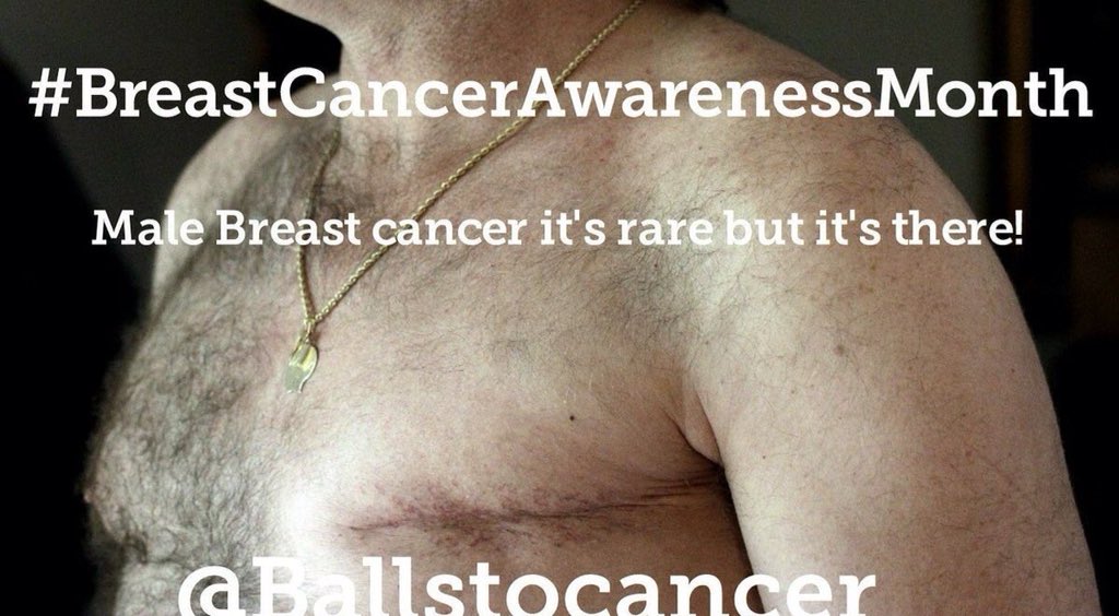 Ballstocancer's tweet photo. October is #BreastCancerAwareness month and we remind men, it can happen to you too. Once a month you should be not only checking your balls but your chest too. 
Just because it’s rare, doesn’t mean it doesn’t happen #MaleCancerCounts https://t.co/qTO5Eq4jSP