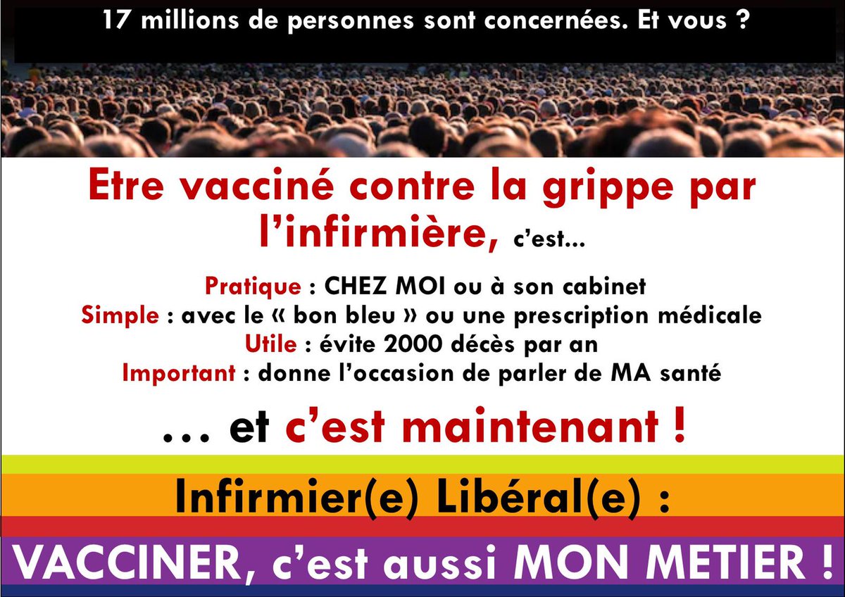 LANCEMENT AUJOURD'HUI DE LA CAMPAGNE DE VACCINATION.  CONTACTER VOTRE INFIRMIÈRE LIBÉRALE 
ELLE VOUS VACCINERA A SON CABINET OU A VOTRE DOMICILE #vaccination #infirmière #santé #grippe #patients