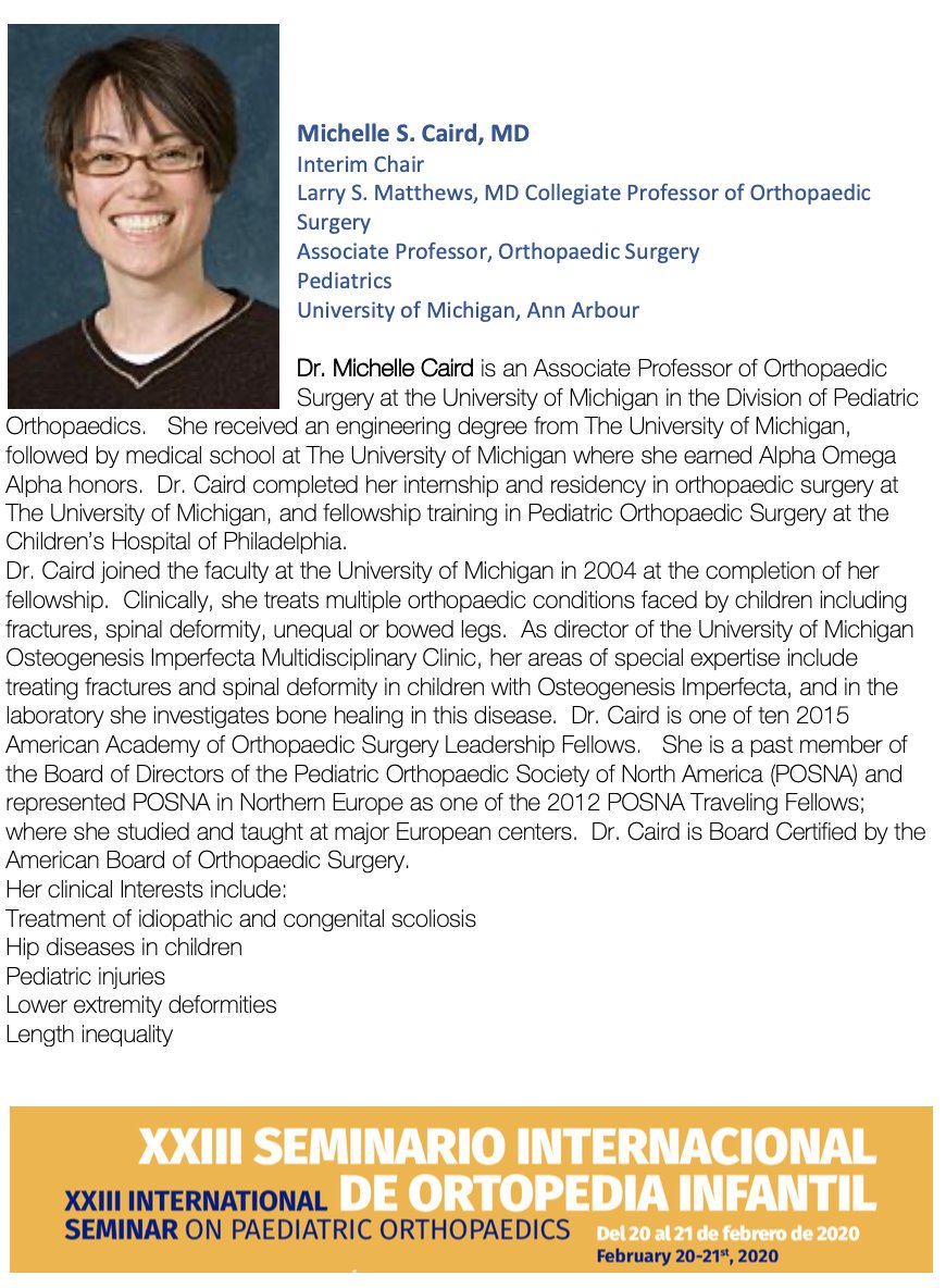 Julio_de_Pablos's tweet photo. Michelle Caird de la Universidad de Michigan, formará también parte de nuestro elenco de profesores extranjeros en el Seminario de Ortopedia Infantil del próximo año (https://t.co/KUHRlMqxDq) https://t.co/OwbJqHQBvE