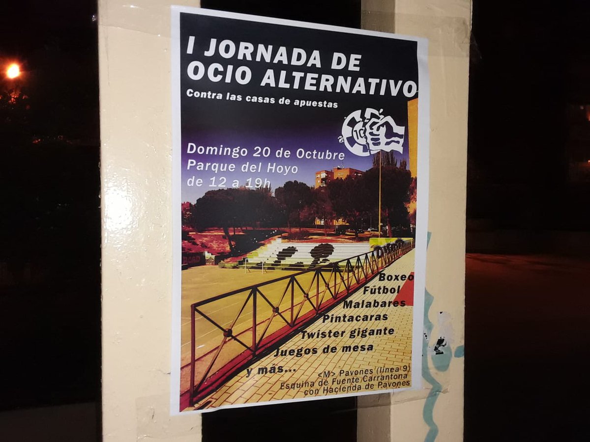 MTZ_Despierta's tweet photo. Moratalaz se prepara para la Jornada de Ocio alternativo contra las casas de apuestas. En un barrio vivo no tendrán cabida. #ApuestaPorTuBarrio #OcioAlternativoVsApuestas https://t.co/VPYZMAJpcn