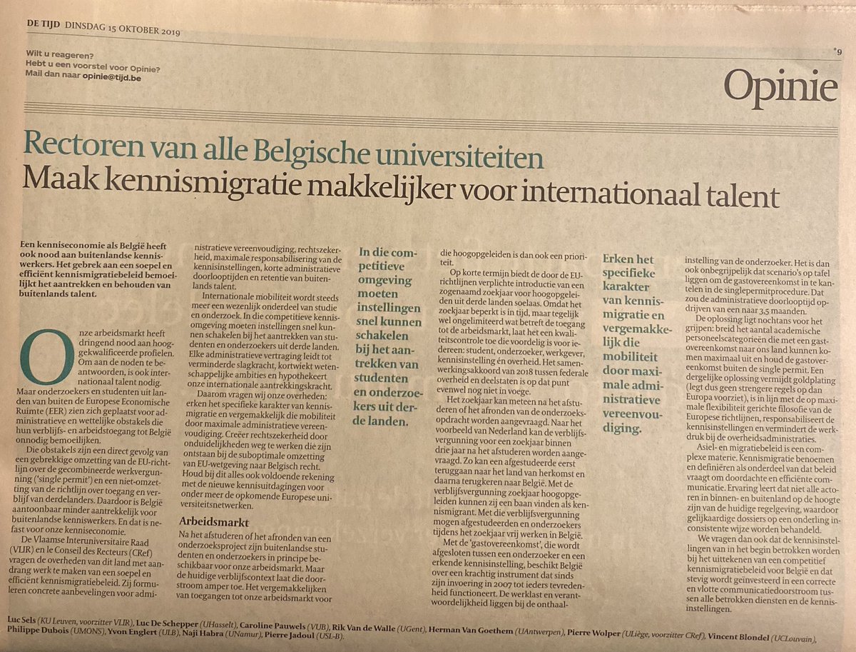 LucSels's tweet photo. België is aantoonbaar minder aantrekkelijk voor buitenlandse kenniswerkers. 
In een standpunt van de Belgische rectoren @tijd leest u waarom. 
Met een dringende oproep tot enige versnelling in de traagheid:  
erken het specifieke karakter van kennismigratie, in ons aller belang! https://t.co/t5Re4h3WvM