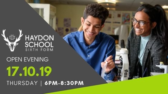 HaydonSixthForm's tweet photo. Our Sixth Form Open Evening will be held this Thursday 17 October. Join us for an exciting evening as we show you our students, staff and facilities at Haydon School. https://t.co/6hk2saa0Wv #SixthForm #College #OpenEvening #Pinner #Hillingdon #Harrow https://t.co/3BnrmguB2b