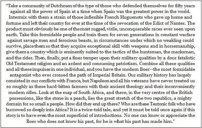 Phenomenal quote by the writer of Sherlock Holmes, Sir Arthur Conan Doyle, about the Boer/Afrikaner people of South Africa: