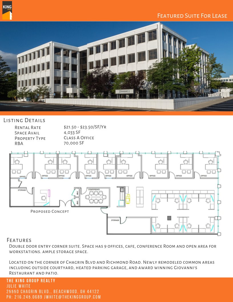 🚨🚨 Office Space For Rent 🚨🚨

Exceptional Location - Chagrin Richmond Plaza. 4,033 SF available! Contact Julie White to schedule a tour.

📧 jwhite@thekinggroup.com
📱 216-245-0689

#cre #officespace #forlease #beachwoodoh #chagrinrichmondplaza #thekinggroup