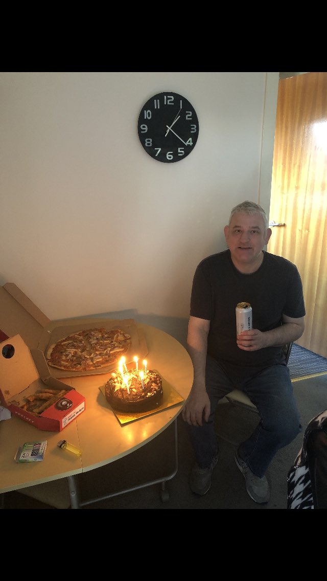 Happy Birthday to our friend Mick. Today he is 47 and he is celebrating with his support worker and friend Ricky. Have a good day guys and enjoy your pizza &amp; cake 😁