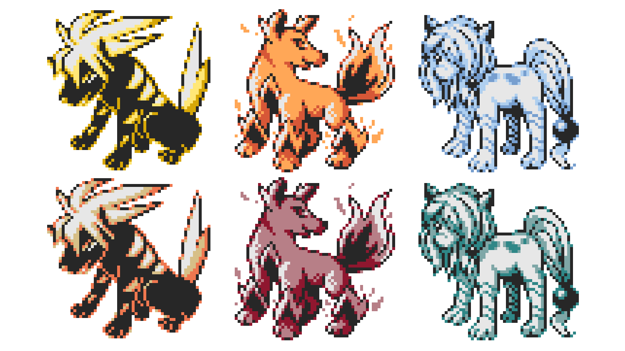 Dr. Lava on X: Raikou, Entei, and Suicune's designs from Gold & Silver's  1997 demo -- normal sprites on top, Shinies on bottom. In G&S's 1997 demo,  their names were simply Rai