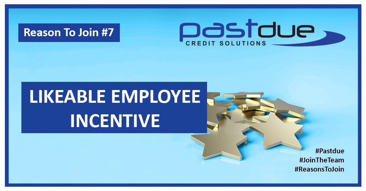 #ReasonToJoin #7: Likeable Employee of the Month Incentive

Win prizes for being your-#Likeable-self!

What does this mean for our employees? 
1. Likeable culture 2. Winner recognition

Do you bring cheer to the atmosphere? #JoinTheTeam now: bit.ly/2lZGEjd

#Pastdue