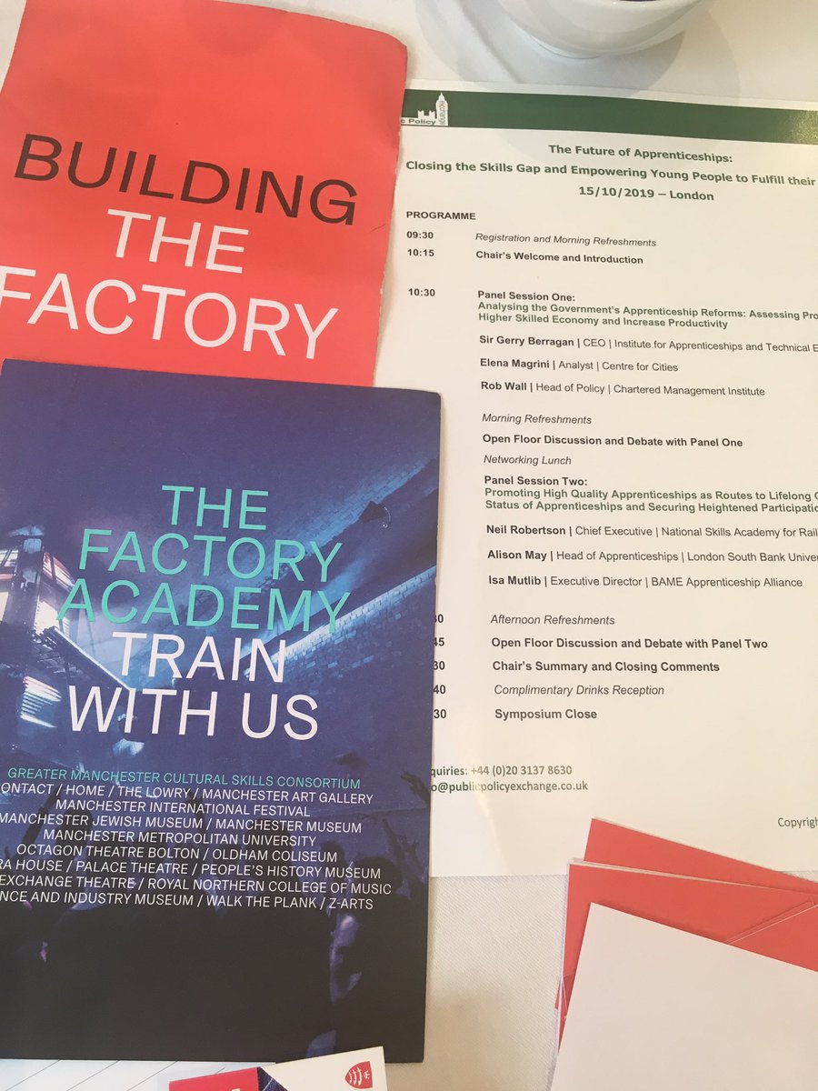 Katy and I are representing GM and #TheFactoryMCR at the @PublicPolicyEx #FutureofApprenticeships conference today. Lots of good discussion this morning and great to hear from CEO of @IFAteched about progress