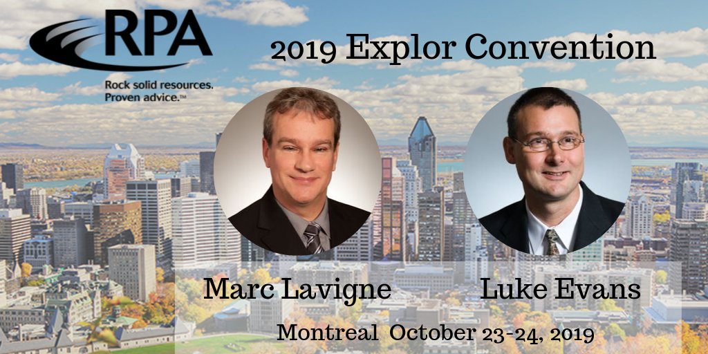 Are you ready?  Geoscientists are gathering at the @AEMQ #2019XPLOR conference in Montreal to share ideas and bring #mineralexploration forward.  Make sure to connect with RPA’s Luke Evans and Marc Lavigne to see how RPA/SLR can assist you with your projects.