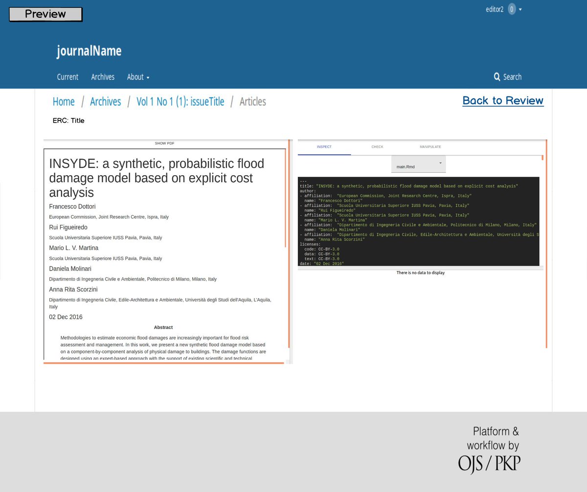 o2r_project's tweet image. New blog post: &quot;Opening Reproducible Research with OJS&quot; o2r.info/2019/10/15/Ope…

Learn about our ideas to extend Open Journal Systems @ojs_pkp by @pkp with Executable Research Compendia

Feedback welcome!  #OJS #ERC #researchcompendium