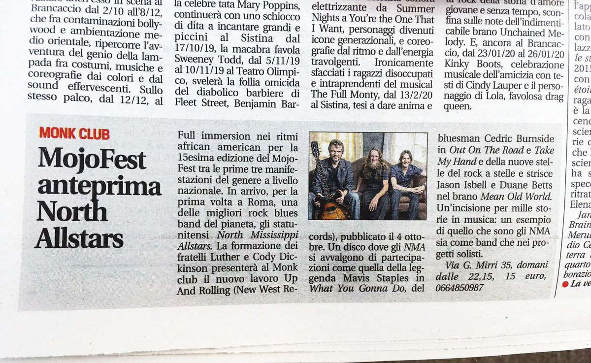MojoStation's tweet photo. @leggoit di oggi ci ricorda l'appuntamento di domani con i North Mississippi Allstars al @MonkClub #roma per il #mojofest.
👉 Ricordati che per entrare è necessaria la tessera Arci!
👉 Acquista il tuo biglietto in prevendita! https://t.co/NQmchhvqyJ