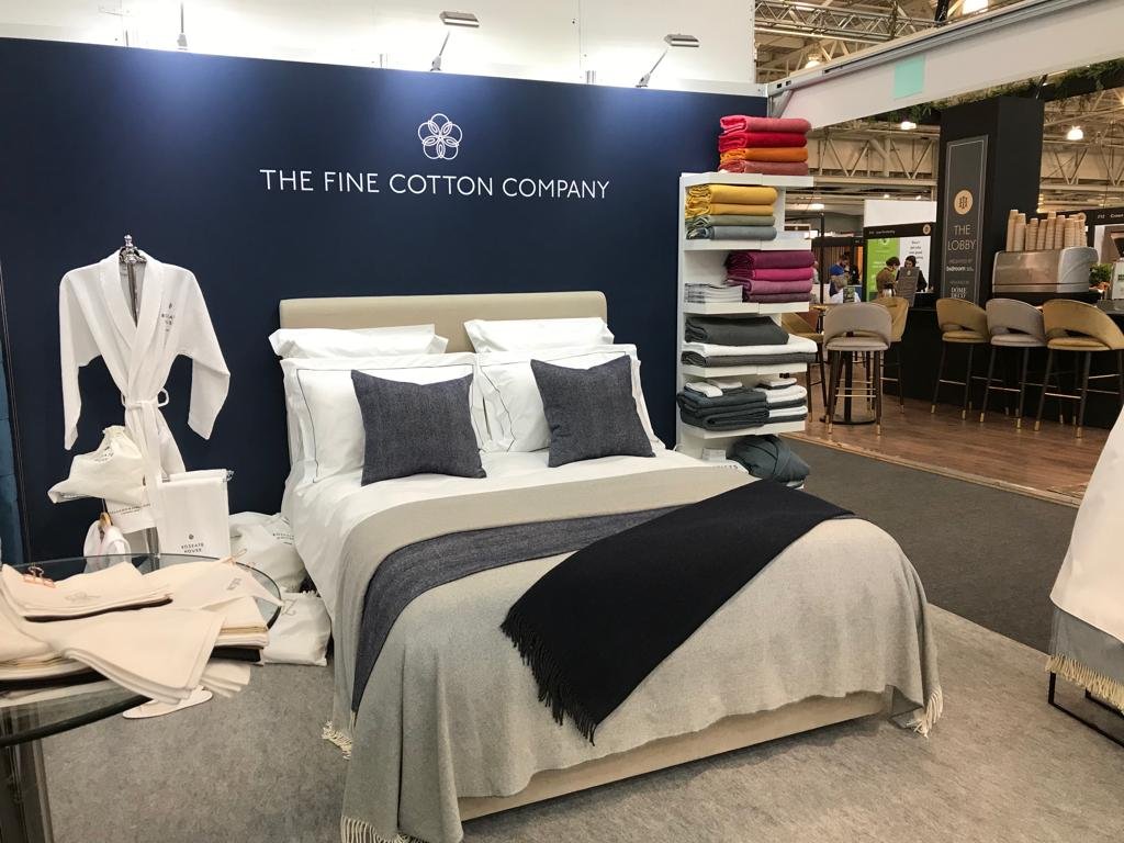 FCCHospitality's tweet photo. All set up at @IndHotelShowLDN our stand is, rather handily, right next to the coffee shop so grab a cappuccino and come and ask us about luxury linens for your hotel. Find us on stand E04 alongside master bed makers @Harrison_Spinks  
#ihs19 https://t.co/oz1IyPkWB1 https://t.co/TnowZdnjzp
