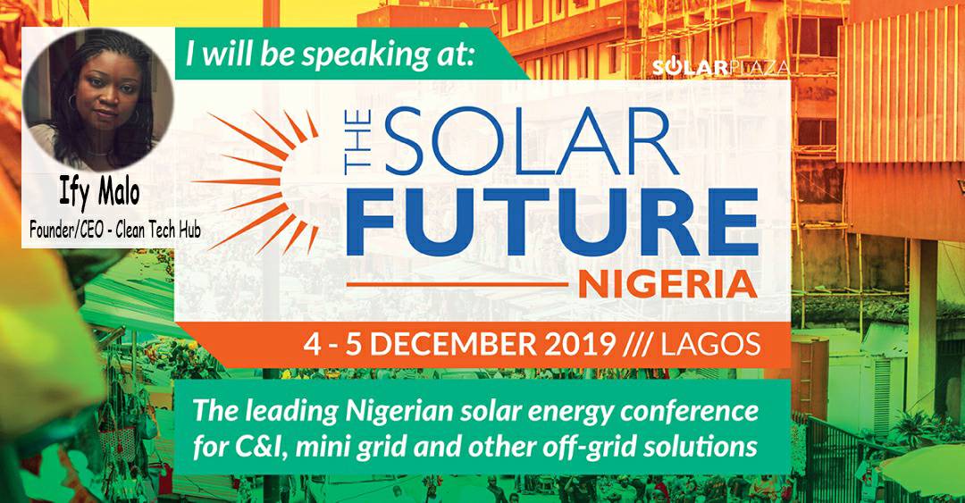 Cleantechhubng's tweet photo. We invite you to join our CEO - @Iphey_Malo at #TheSolarFuture Nigeria, as she will be moderating a Panel Session on Commercial &amp; Industrial (C&amp;I) Impact in Nigeria: 
- How Solar can improve Health  Wealth etc.
For more Info:https://t.co/bvjhOlTZpb
#SolarEnergy #OffGrid #Nigeria https://t.co/0LCxClpObb