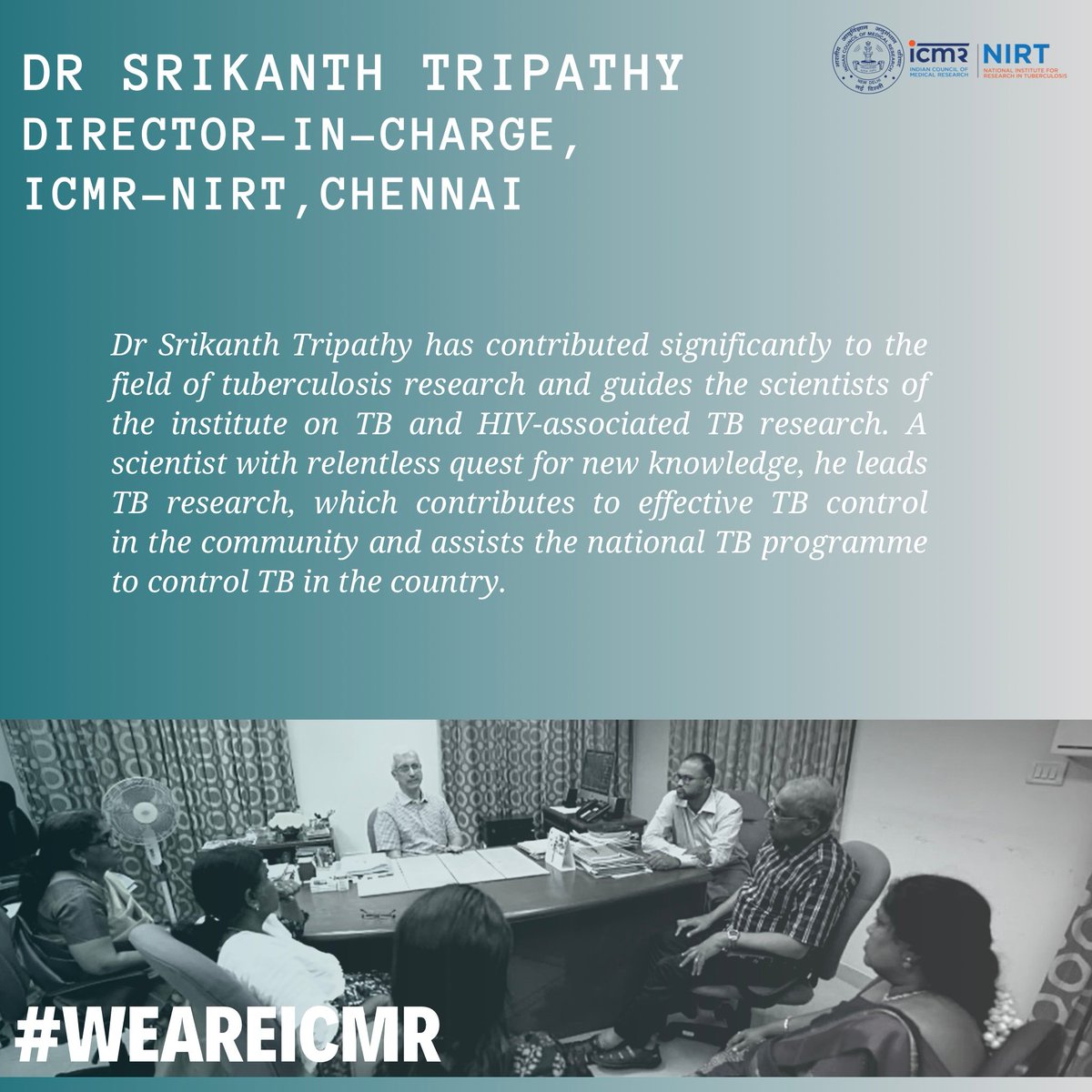 ICMRDELHI's tweet photo. Meet Dr Srikanth Tripathy, Head of ICMR-NIRT. He is leading the charge for #TB research in India. #WeAreICMR @TBHDJ #SwasthaBharat #EndTB #TBFreeIndia #Tuberculosis https://t.co/H8tT6sOlsM
