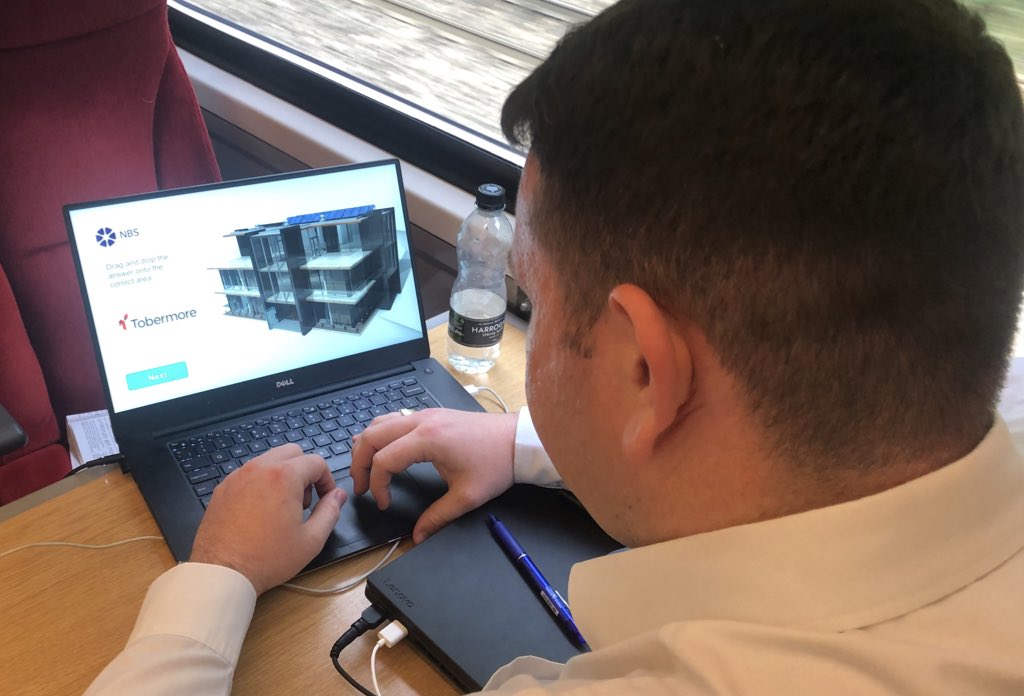 StephenHamilNBS's tweet photo. On the #BIMTrain with @GeorgeMokhtar - getting some expert, last minute, user acceptance testing in for our @theNBS @DigiConWeek game... https://t.co/ZSO5osyVtt