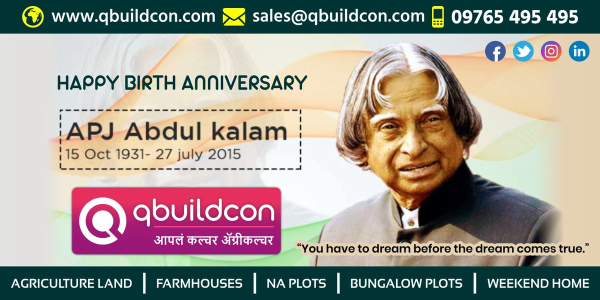 Dr. Abdul Kalam Said "I will work and sweat for a great vision, the vision of transforming India into a developed nation.”
Happy Birth Anniversary.................