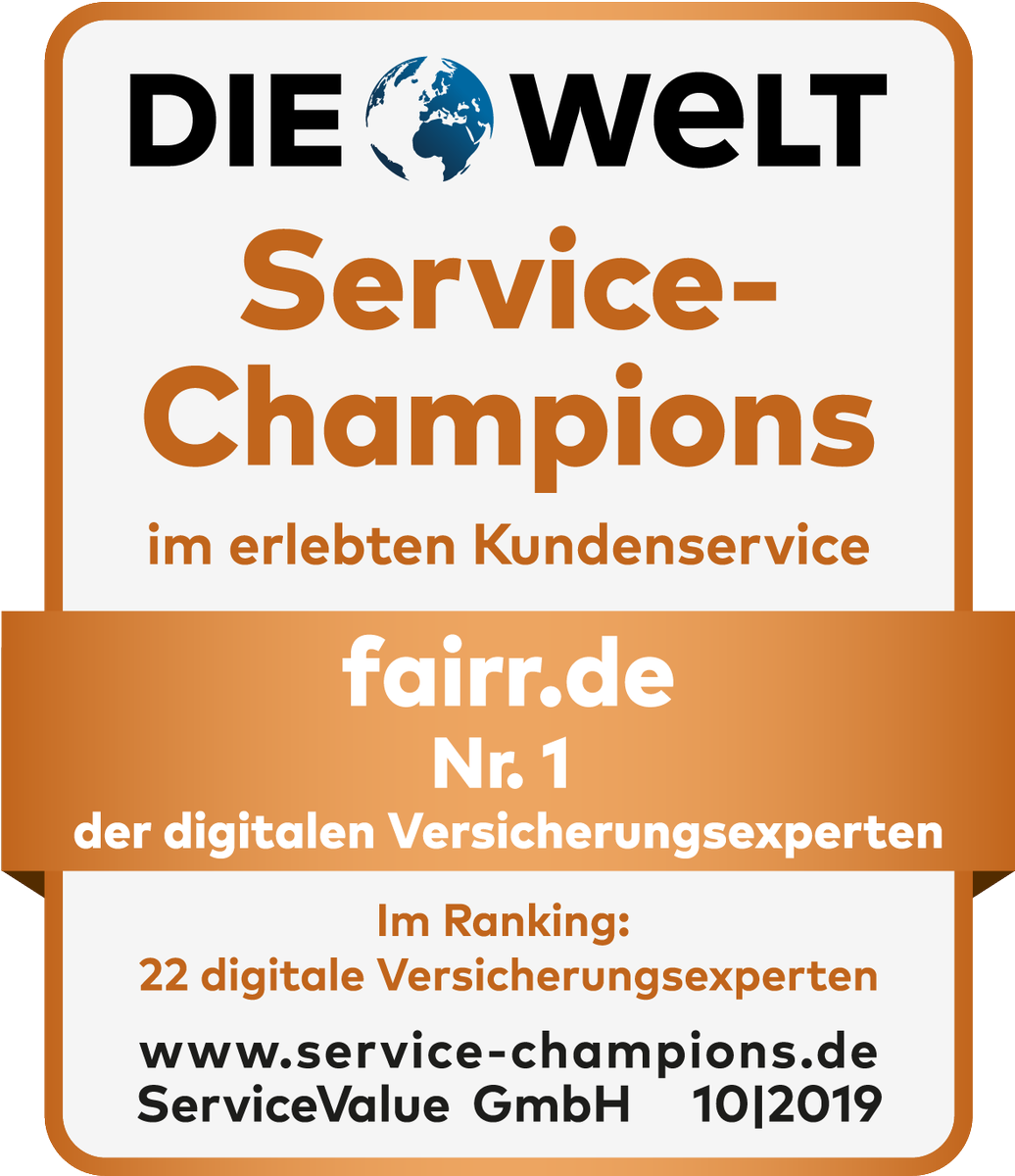 Fairrde's tweet photo. Bei Deutschlands größtem Service-Ranking „Service-Champion” von DIE WELT ist fairr 2019 Branchengewinner der Kategorie „Digitale Versicherungsexperten”! https://t.co/iMkqItjWd3