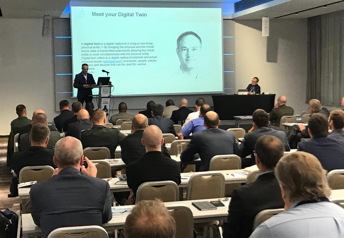 BISimulations's tweet photo. 'Meet your digital twin' - Rusmat Ahmed is presenting to a full room @MilSim_Events #training #simulation #military https://t.co/uzkFzUC0L7