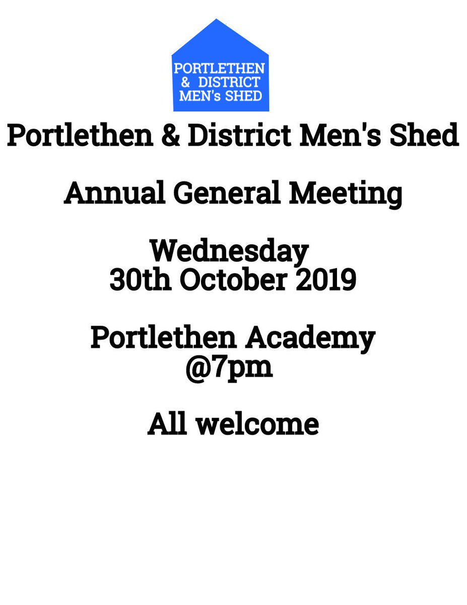 Our AGM will be held on the 30th of October in Portlethen Academy at 7pm. Everyone is welcome, so why don't you come along and find out about our Shed