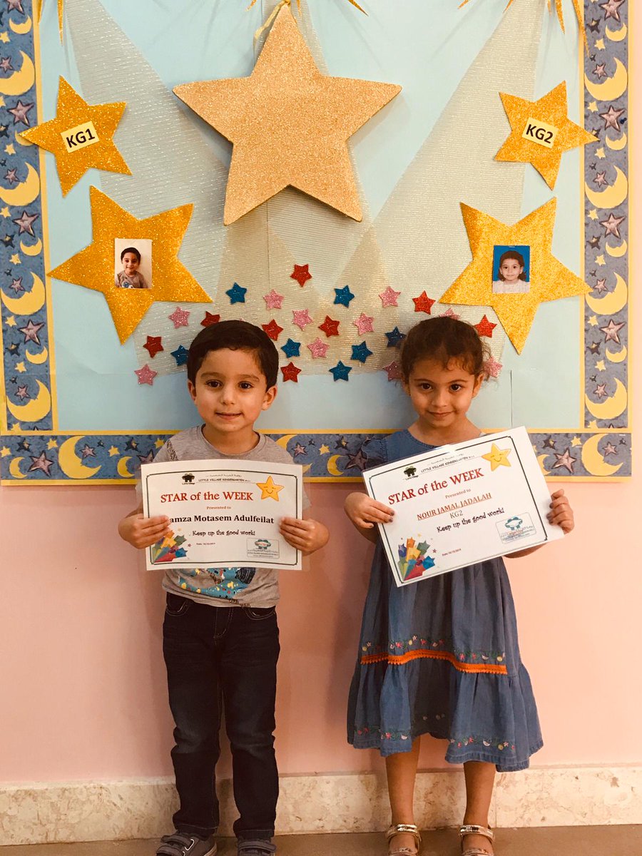 LittleVillageQA's tweet photo. Stars 🌟 of last week are:    
Hamza Motasem - KG1
Nour Jamal- KG2
Well done 😍👏🏻👏🏻 https://t.co/m8iBehZgRS