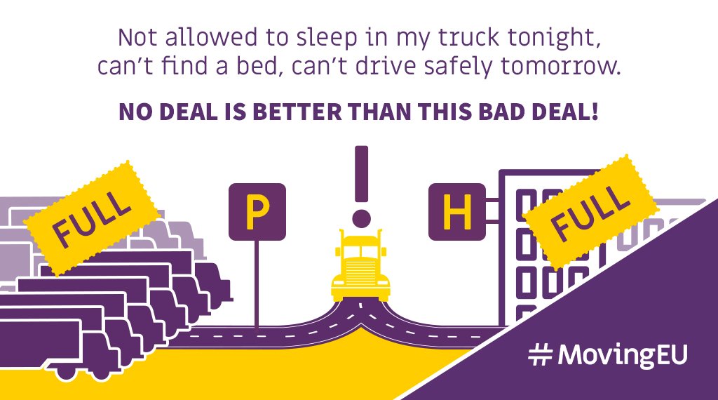 MovingEU's tweet photo. The #MobilityPackage ban on cabin rest has huge inherent problems of inadequate number of safe, secure overnight parking areas and motels for drivers. The new resting rules are a heavy blow for hauliers at the edge of Europe. #MovingEU https://t.co/vNJlqDxsMn