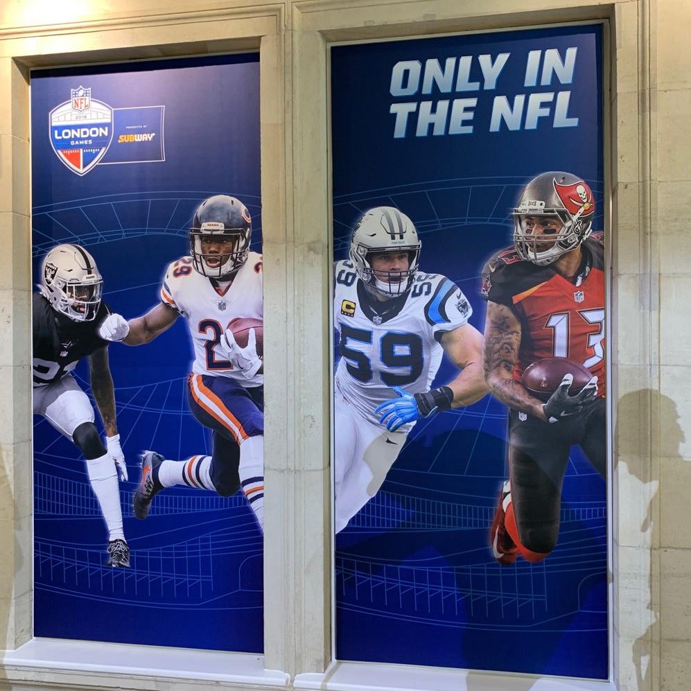 Glasshouse_GH's tweet photo. Sorry we've been quiet but we have been super busy here at Glasshouse HQ! We have been to Tottenham Hotspur Stadium and had a tight deadline to transform the store from club merchandise to @NFLUK branding! 🏈 #print #largeformat #nfl #nfluk #largeformatprint #tottenham https://t.co/oBJ3PY9V9C